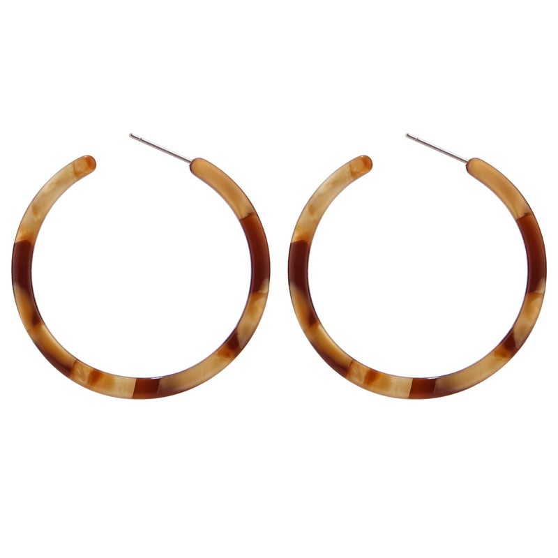 BaubleStar Tortoise Shell Resin Hoop Earrings Acrylic Round Circle Dangle Amber Ear Drops Fashion Jewelry for Women - Image 1
